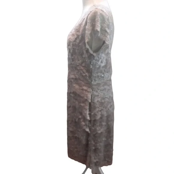 Blu Sage Taupe Lace Overlay Floral Sleeveless Double V Midi Slip Dress Sz 14P - Picture 2 of 8